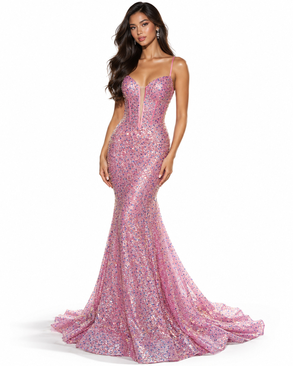 Portia & Scarlett PS24038 Pink Multi Beaded Corset Mermaid Gown – Size 10